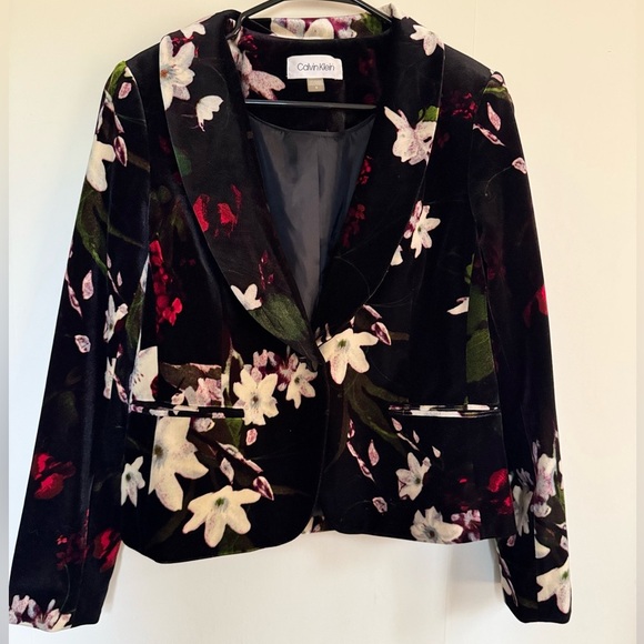 Calvin Klein Floral Black Velvet blazer Jacket - Picture 1 of 9